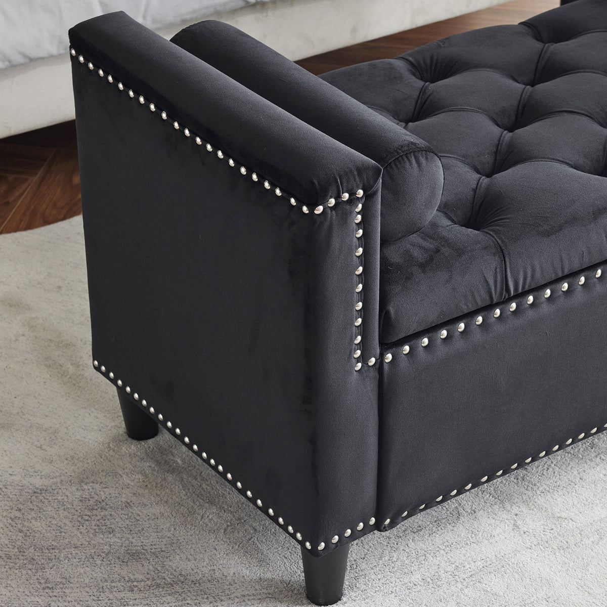 Storage Bench, 44.5-Inch Queen Velvet Button Bedside Bench
