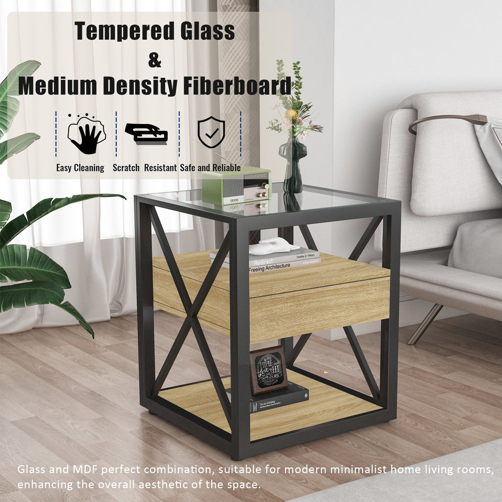 Set of 2 Modern End Table with Drawer