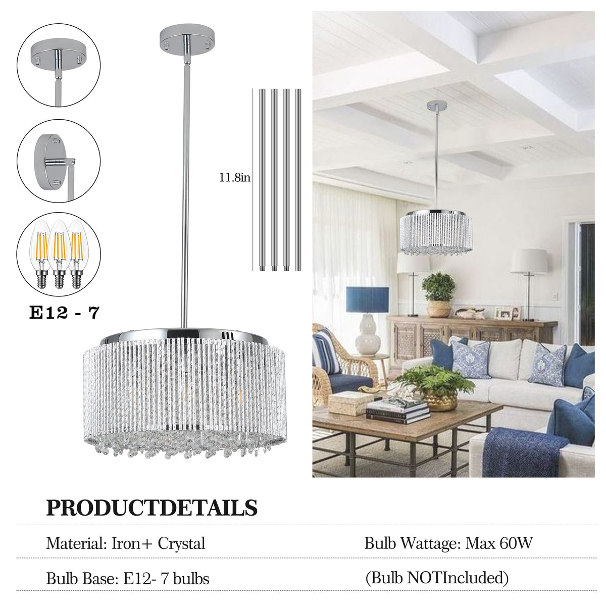 Modern Crystal Chandelier for Living-Room Round Cristal Lamp