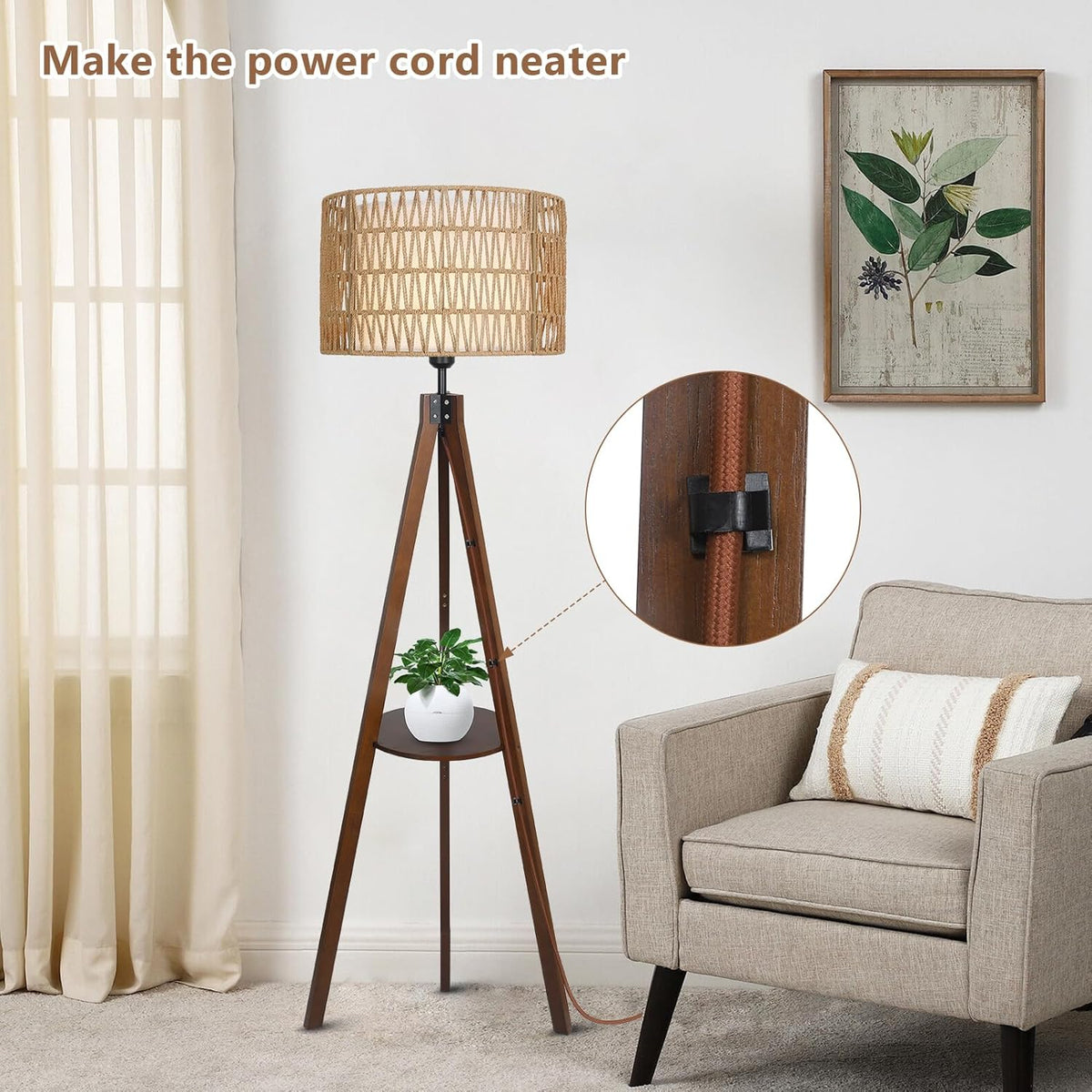 Tripod Floor Lamp with Shelves