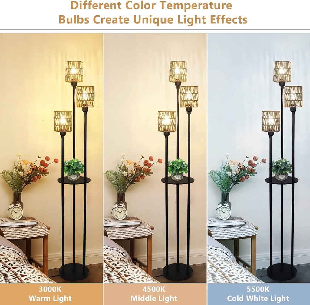 Boho Floor Lamp with Shelves 3-Lights