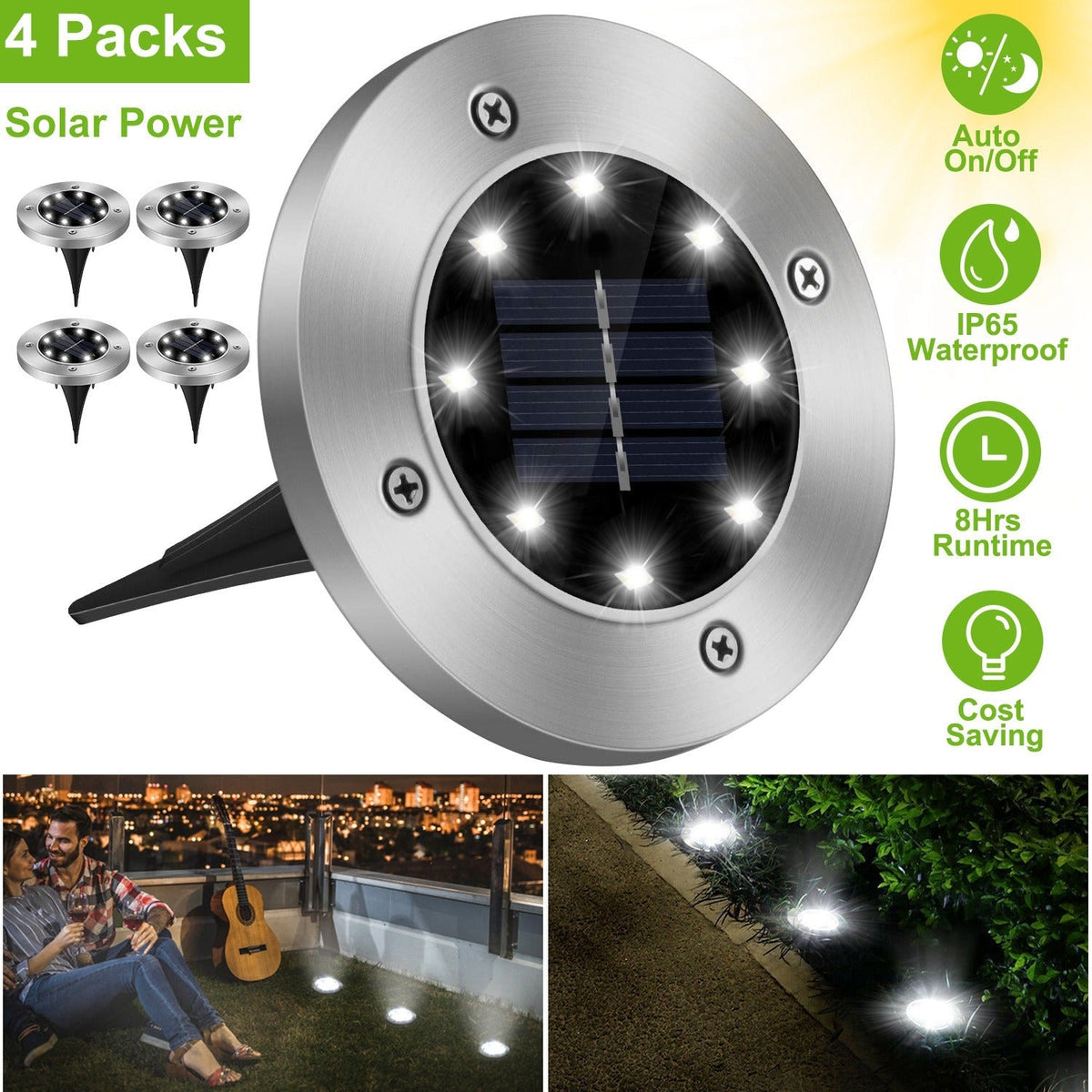 4Pcs Solar Powered Light Outdoor Waterproof Buried In-Ground Lamp Decorative Path, Deck