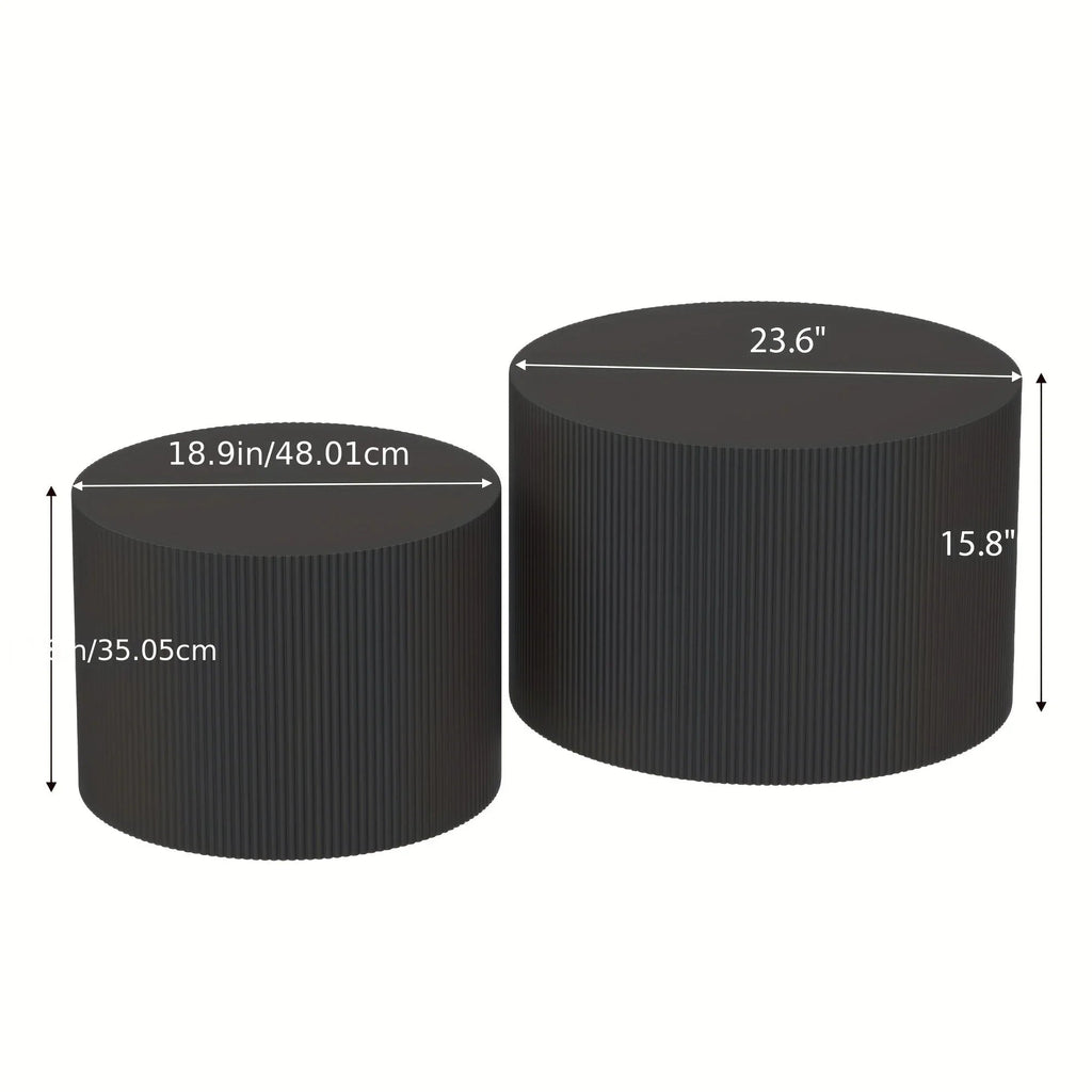 23.6" Vertical Grain Round Wooden Coffee Tables, Modern Nesting Coffee Table Set of 2, Indoor Side Table for Small Spaces Living Room, Bedroom, Balcony, Office