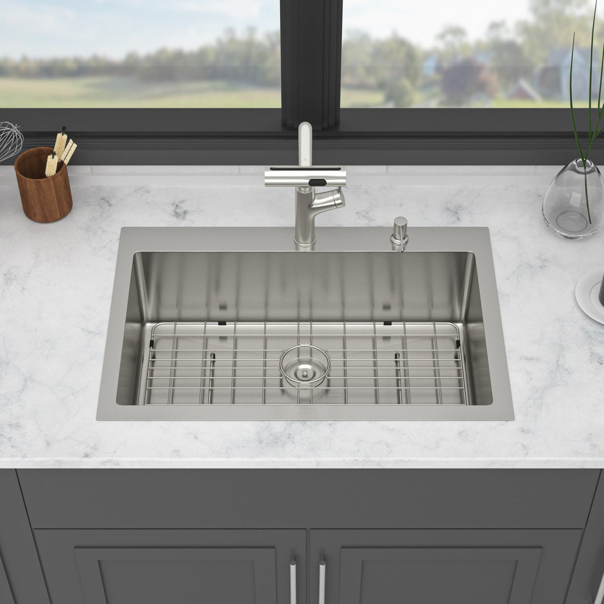 33" Drop-in Kitchen Sink with Pull-out Faucet and Soap Dispenser