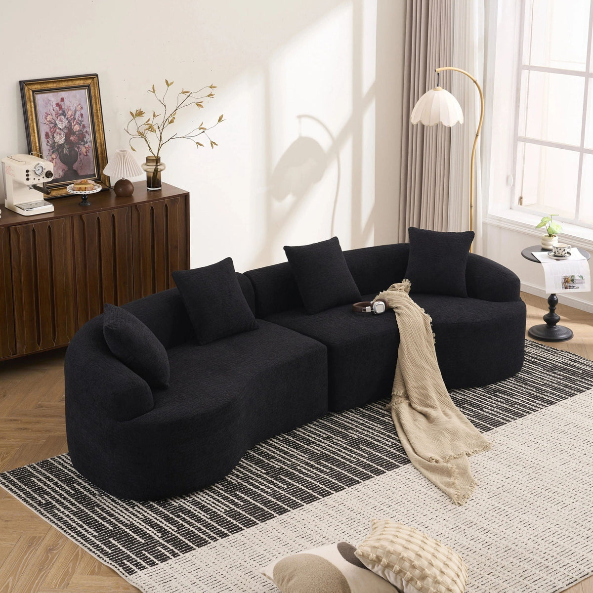 4 Seater Sofa With Fabric, Full Sponge, 4 Pillow, Sleeper Sectional