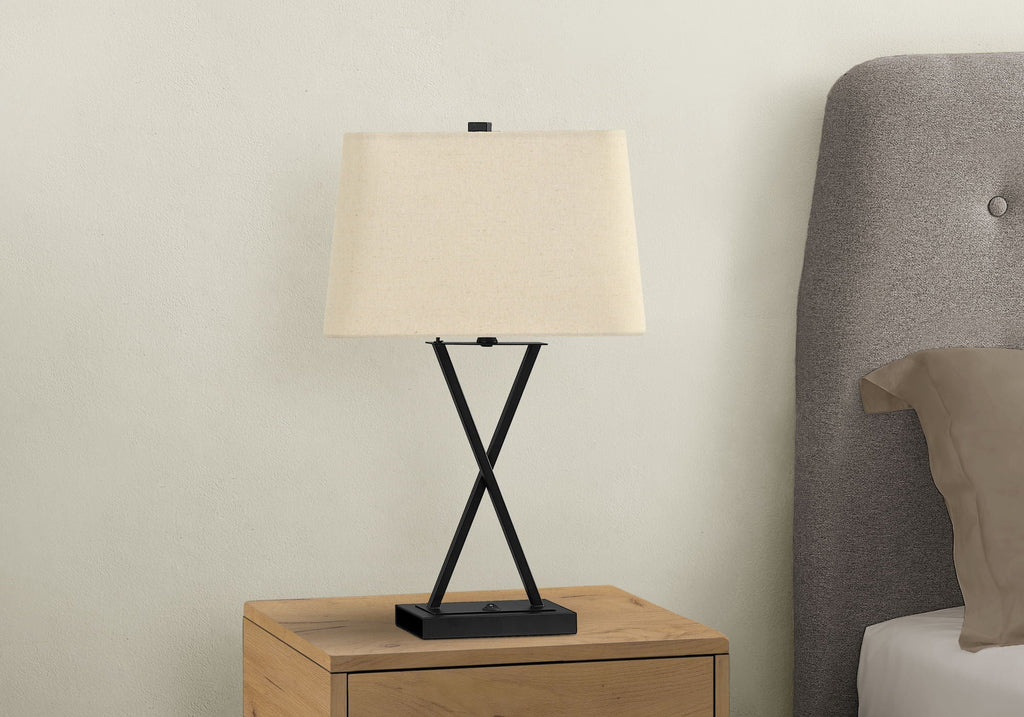 Table Lamp, USB Port Included, Resin, Transitional - Black