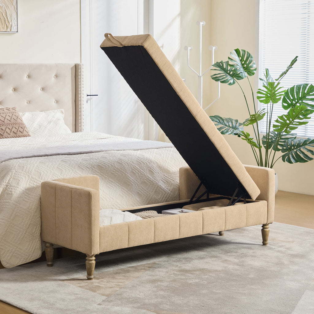 64.6"W Upholstered Chenille Flip-top Storage End of Bed Bench