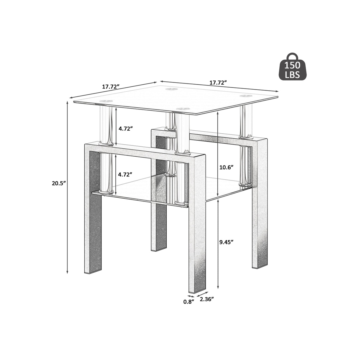 Set of 2, Modern Tempered Glass Tea Table, Coffee Table