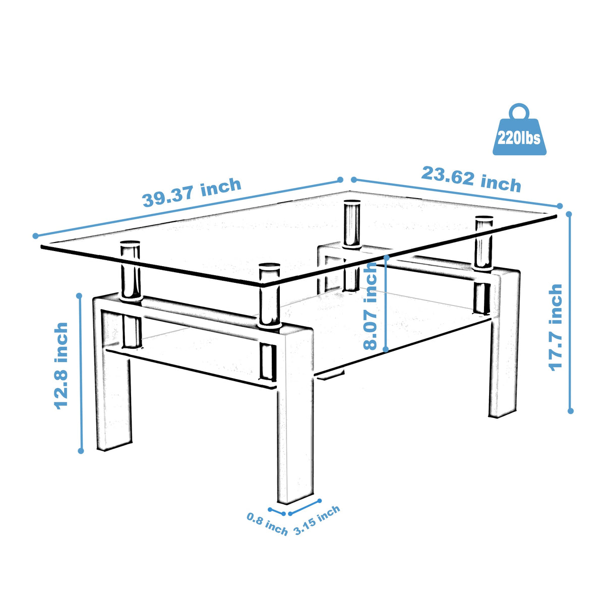 Clear Coffee Table for Living Room