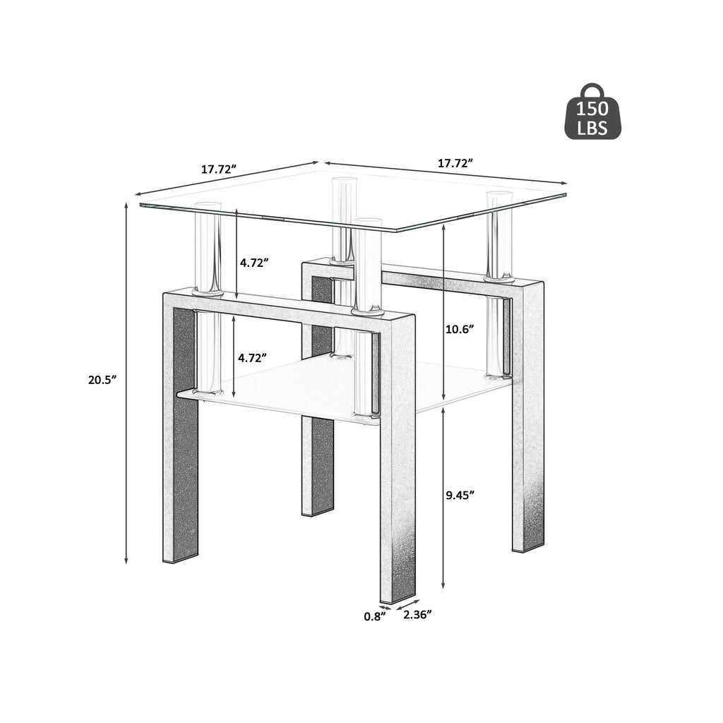 Set of 2, Modern Tempered Glass Tea Table Coffee Table End Table