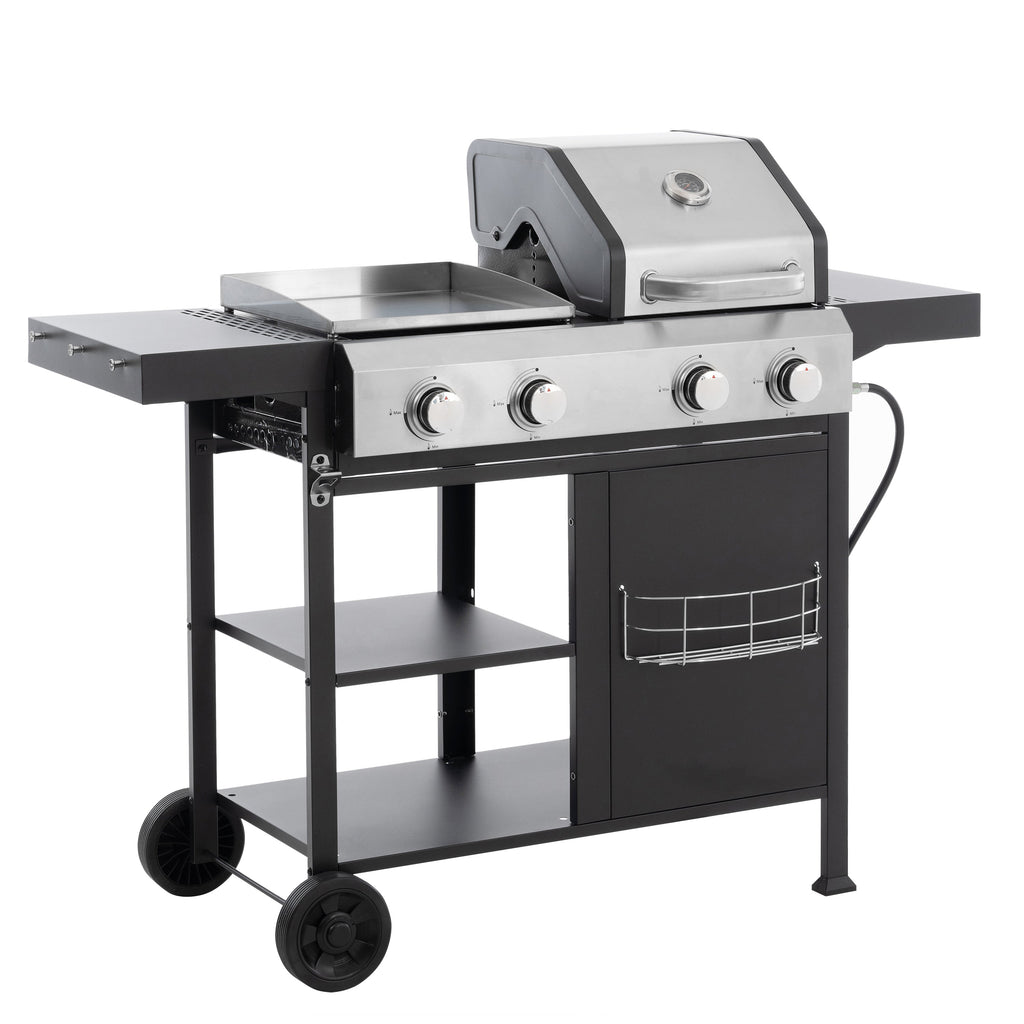 2+2 multifunctional gas barbecue grill and covered grill combination for outdoor cooking