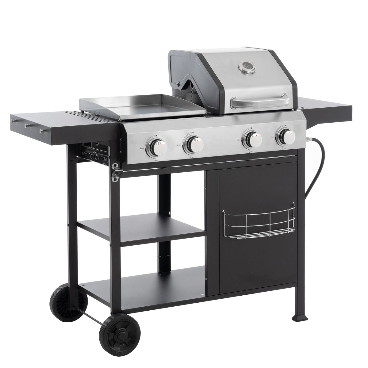 2+2 multifunctional gas barbecue grill and covered grill combination for outdoor cooking