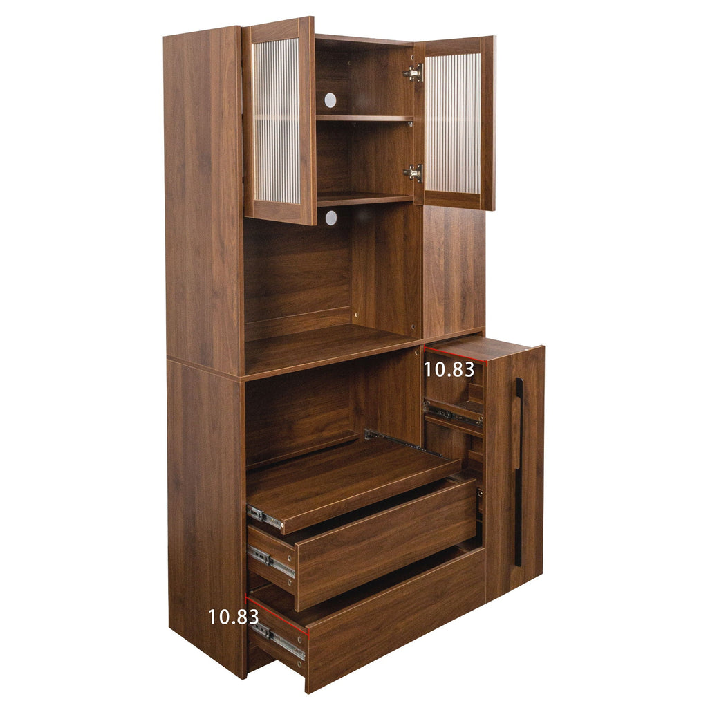 Tall Kitchen Pantry Cabinet With 4 Tier Side Shelf, 2 Drawers