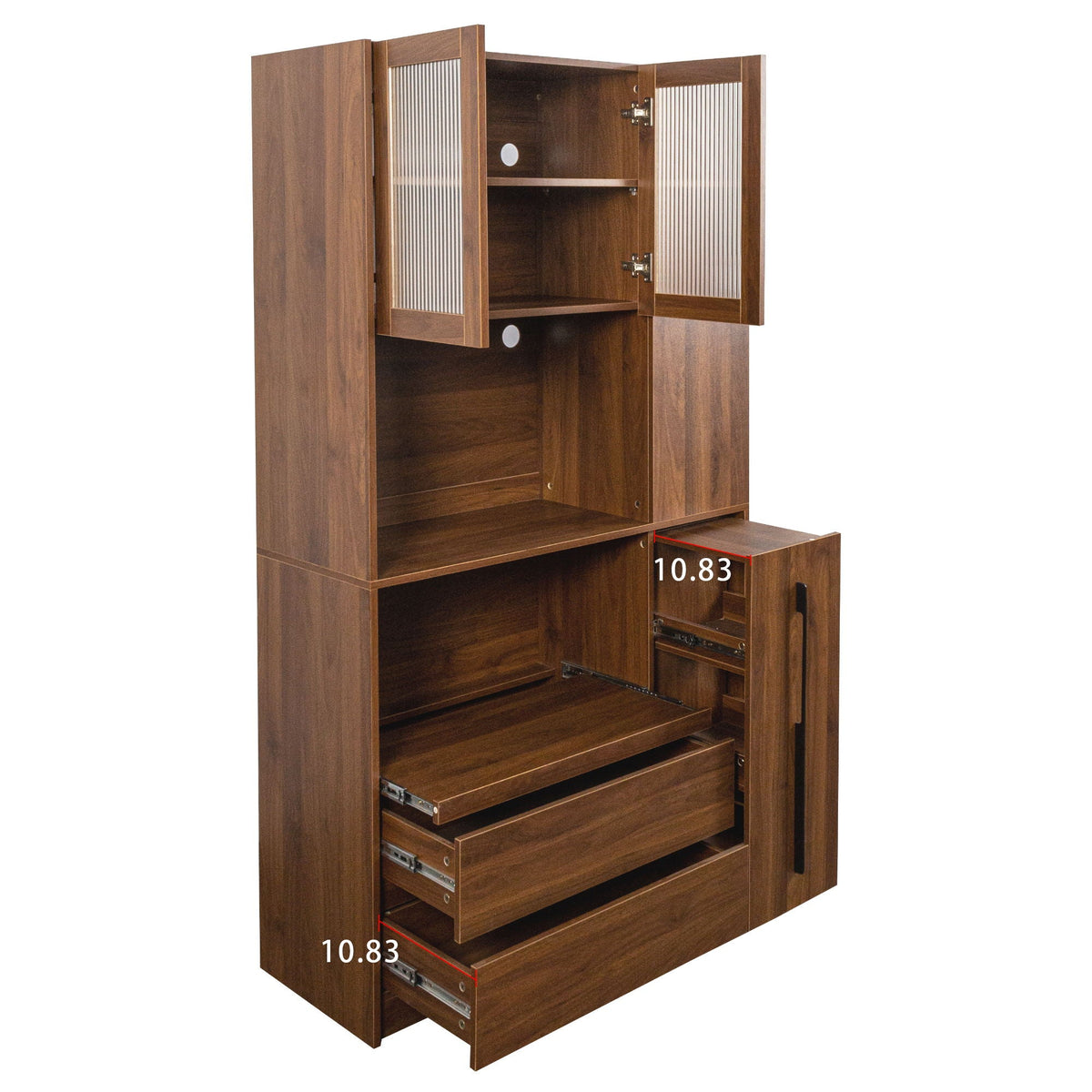Tall Kitchen Pantry Cabinet With 4 Tier Side Shelf, 2 Drawers