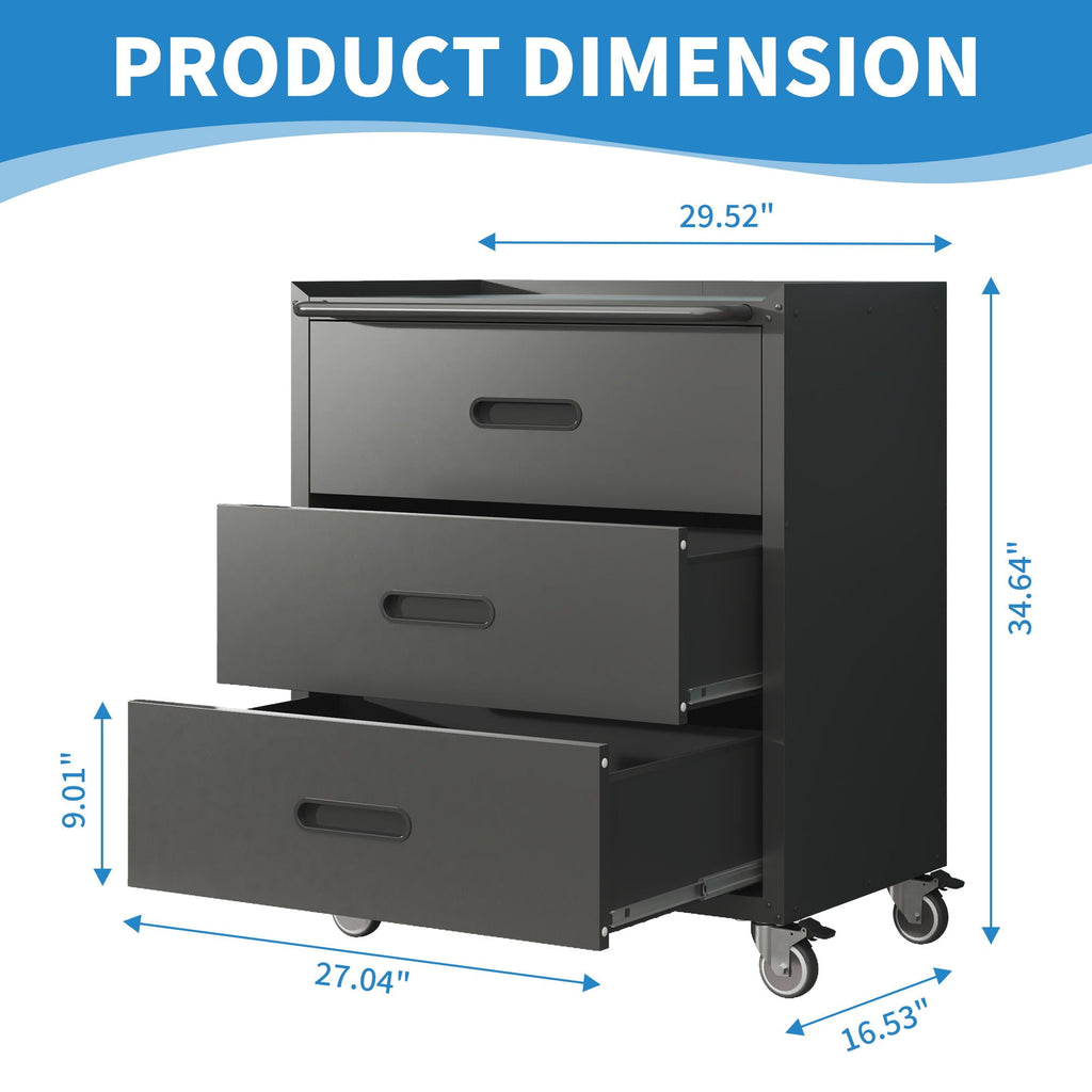 Heavy Duty Metal Storage Cabinet With Wheels 3 Drawer Tool Cabinet