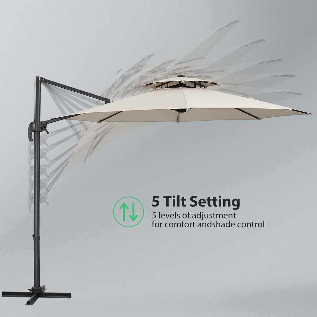 10ft Double Top Heavy-Duty Patio Cantilever Umbrella with Cross Base
