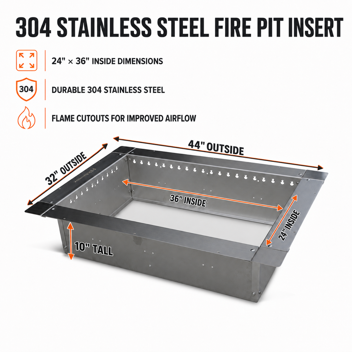 Stainless Steel Santa Maria Drop In Grill with Rectangle Fire Box Insert with Rotisserie Brackets 24x36