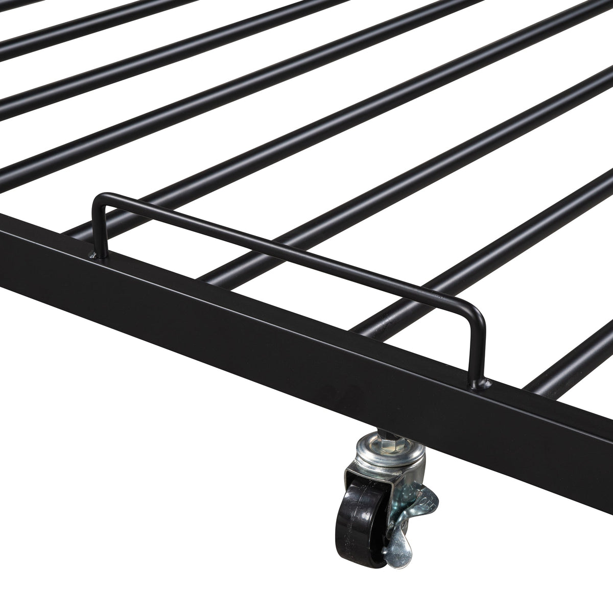 Queen Size Metal Platform Bed Frame with Trundle, USB Ports and Slat Support