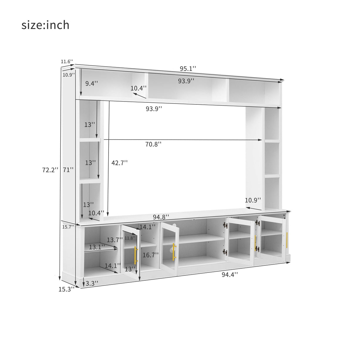 All-In-One Entertainment Center With Bookshelves & Tempered Glass Doors