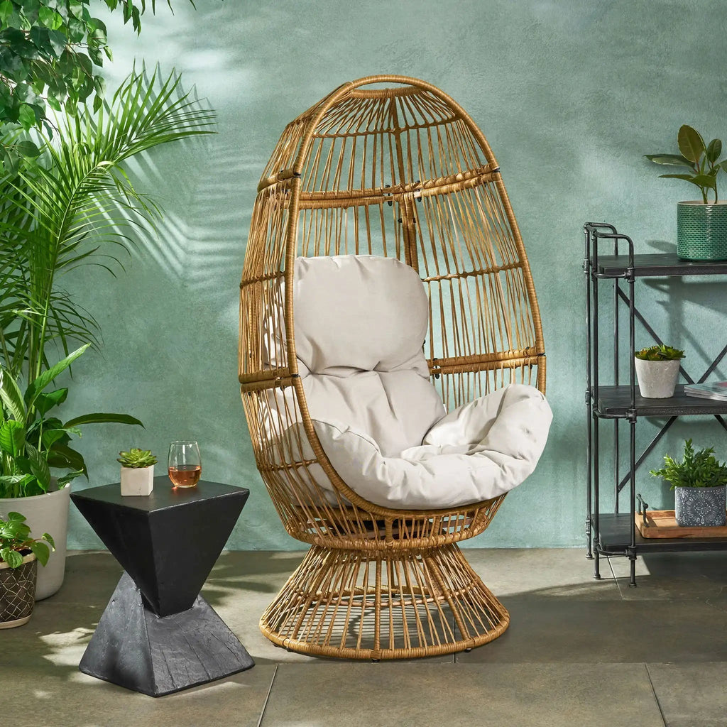 Patio Swivel Basket Egg Chair With Cushion