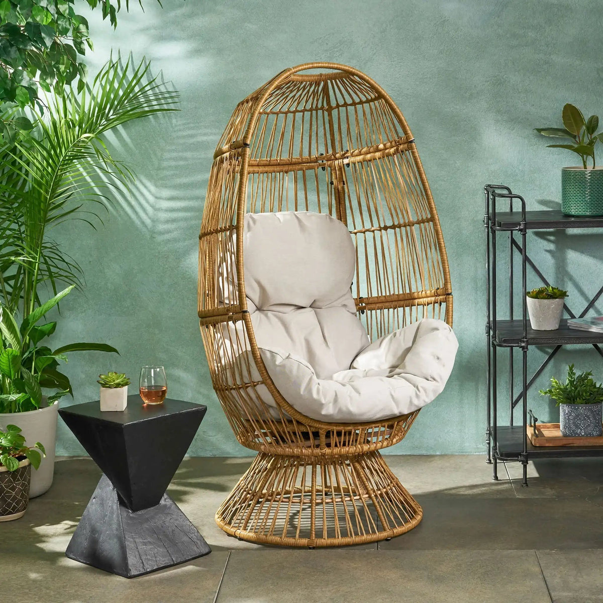 Patio Swivel Basket Egg Chair With Cushion