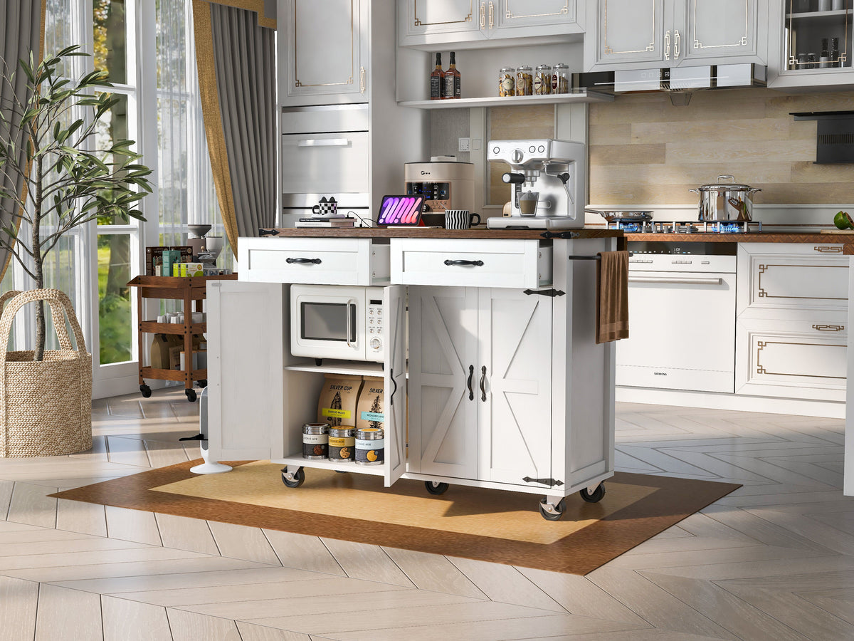 K&K Farmhouse Kitchen Island with Power Outlet