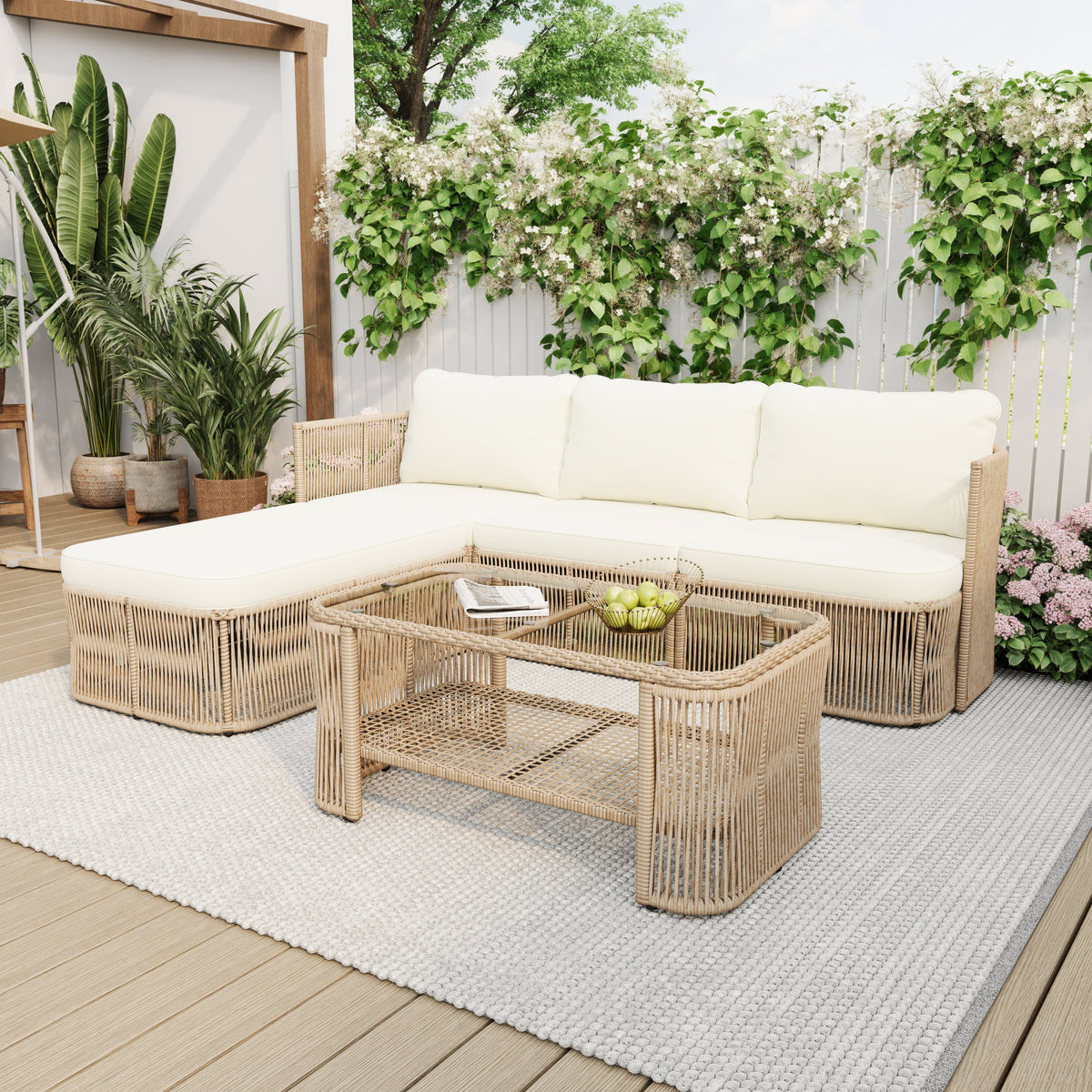Outdoor PE Rattan Patio Furniture Set with Iron Frame