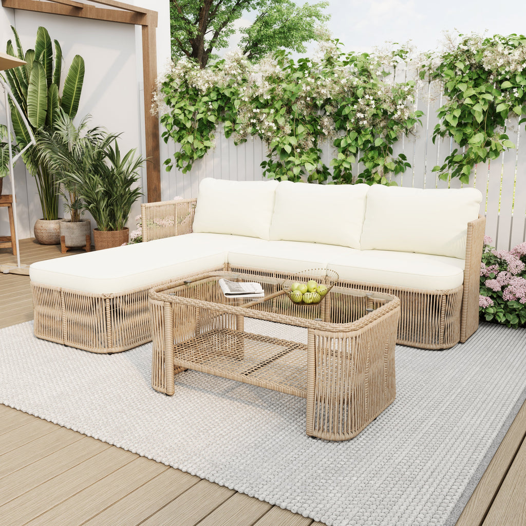 Outdoor PE Rattan Patio Furniture Set with Iron Frame