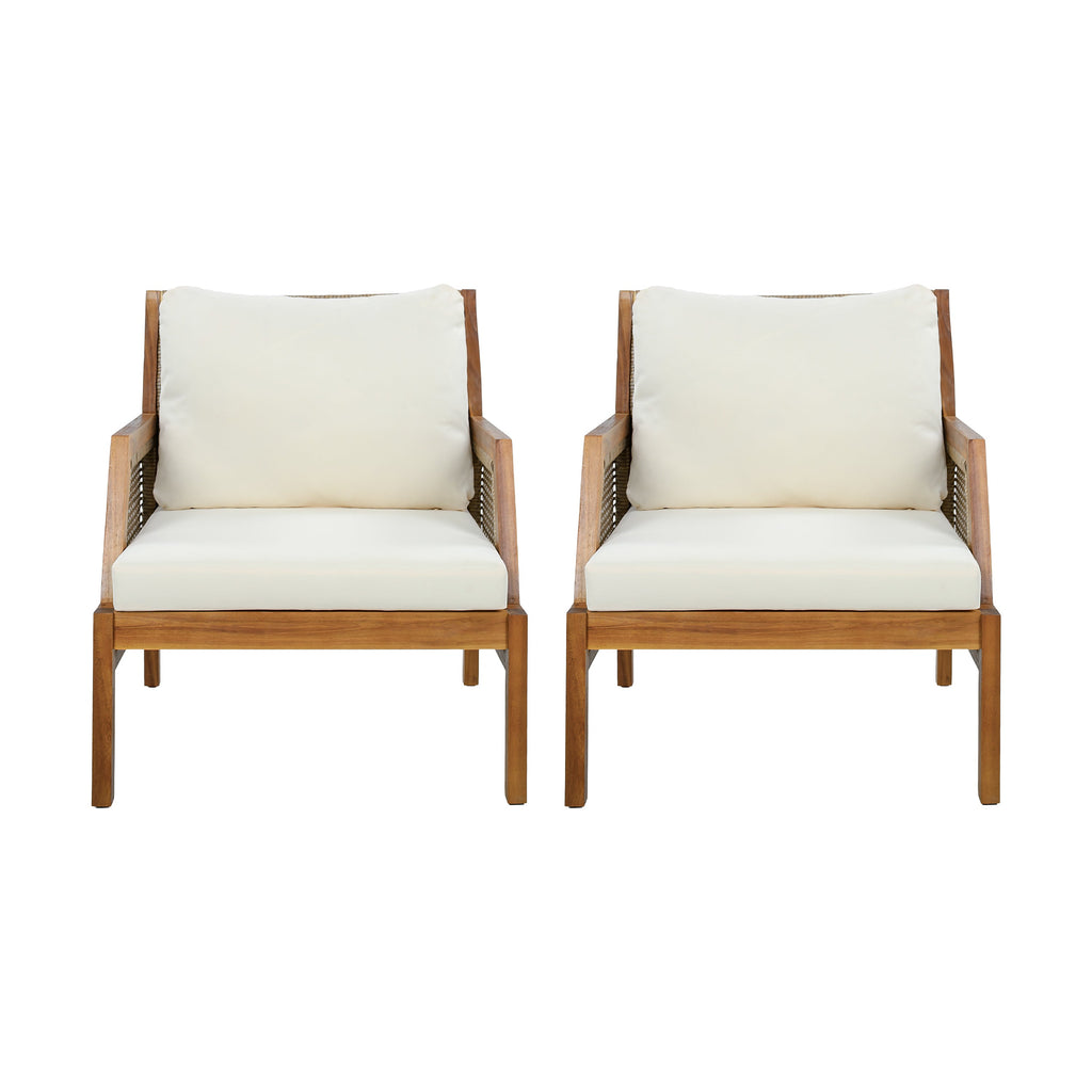 2 Piece Acacia Wood Patio Furniture Club Chair Set