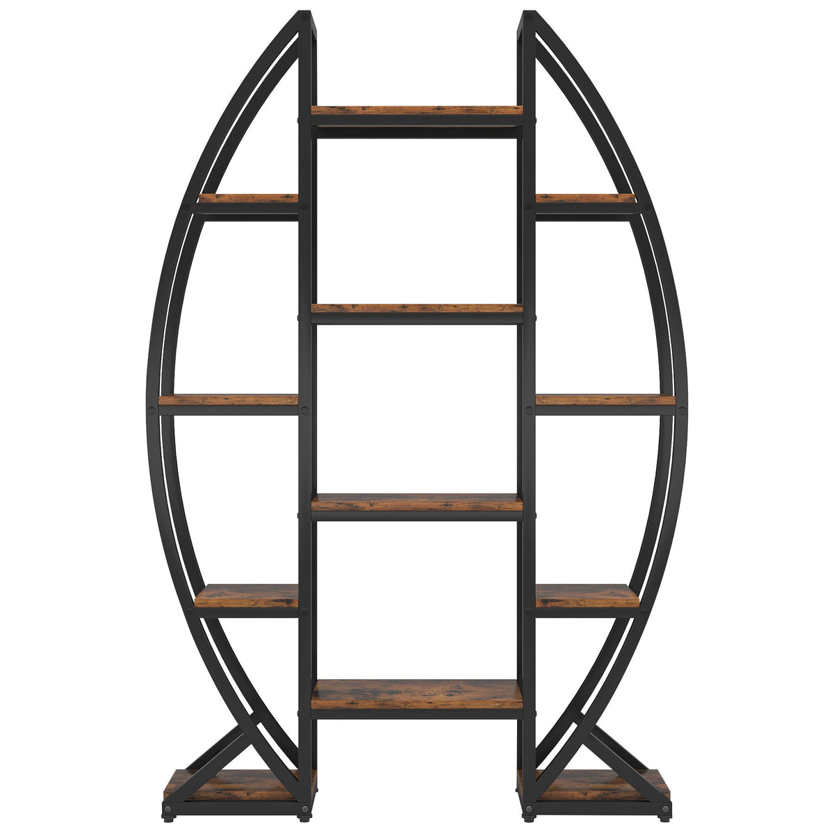 Triple Wide Oval Etagere Bookcase With Shelves For Living Room