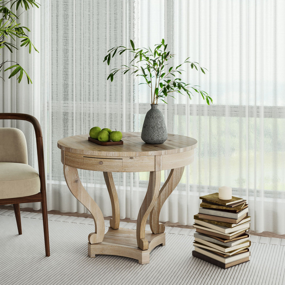 Curved Legs Farmhouse Style Small End Table
