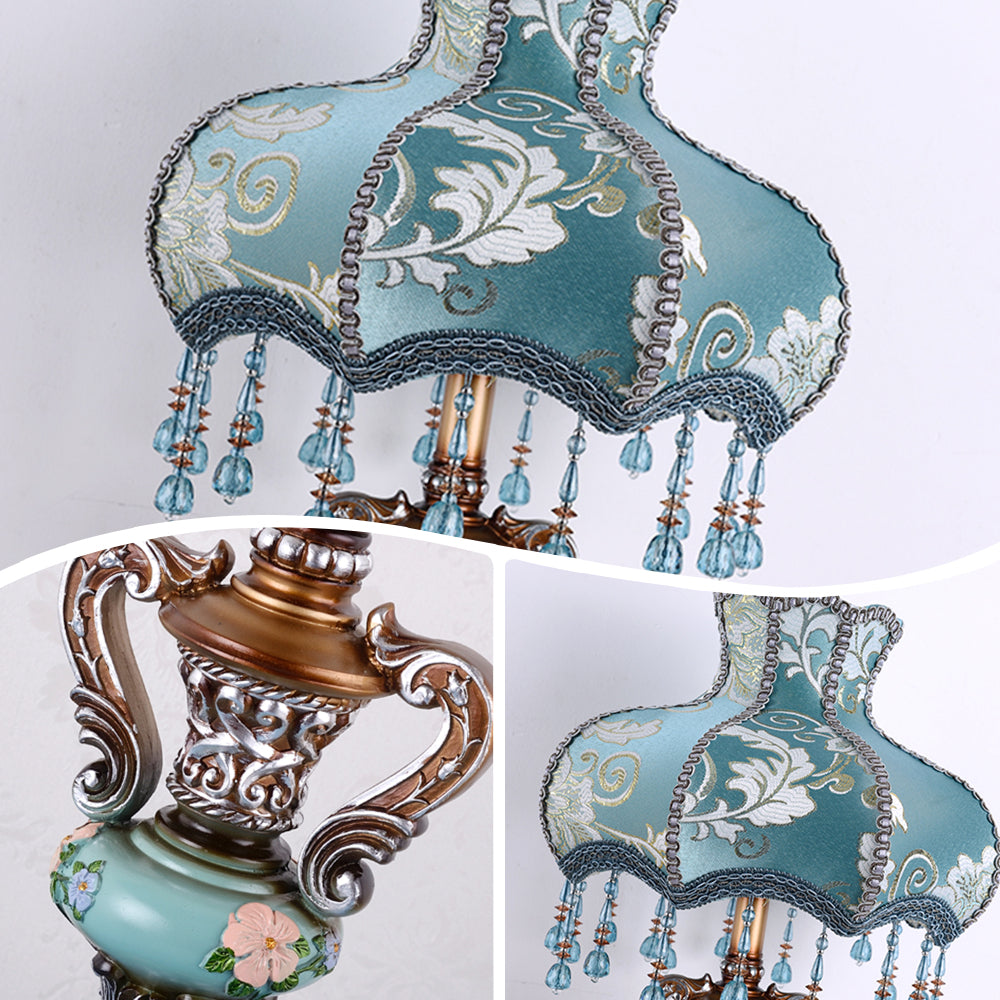 Victorian Floral Table Lamp – Lace Lampshade & Beaded Fringe, Antique Bedside Night Light