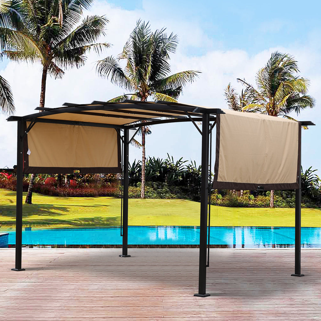 12 x 9 Ft Outdoor Pergola Patio Gazebo, Retractable Shade Canopy, Steel Frame