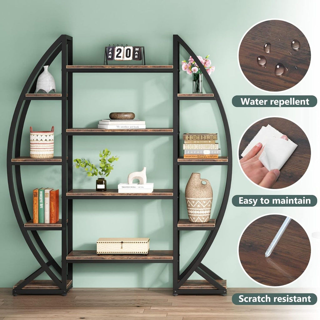 Triple Wide Oval Etagere Bookcase With Shelves For Living Room