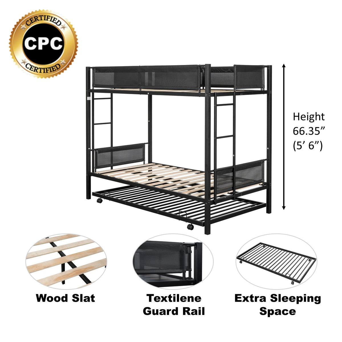 Metal double bed with casters/sturdy frame/no noise/comfortable guardrail/