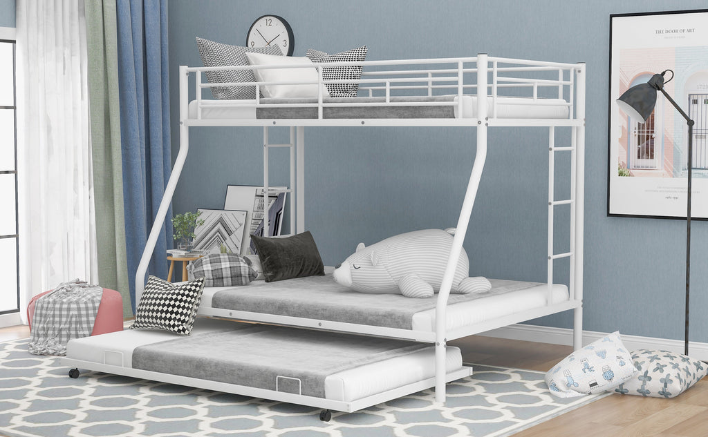 Twin over Full Bed with Sturdy Steel Frame Bunk Bed with Twin Size Trundle