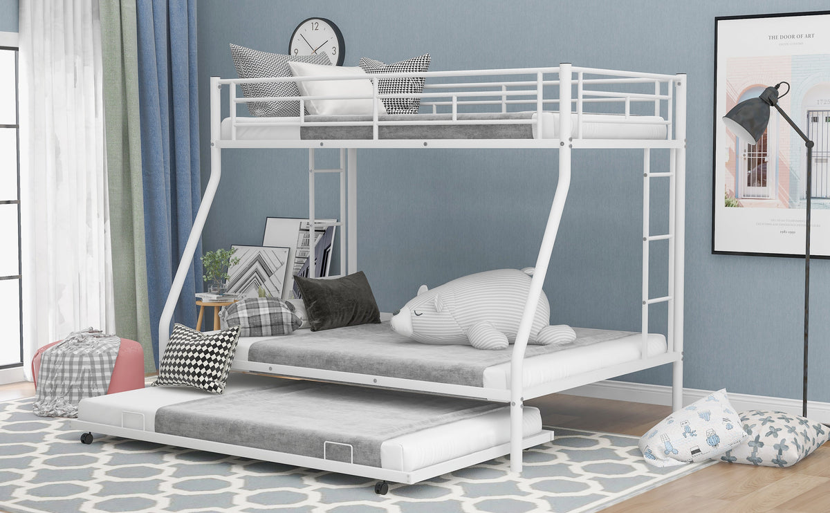 Twin over Full Bed with Sturdy Steel Frame Bunk Bed with Twin Size Trundle