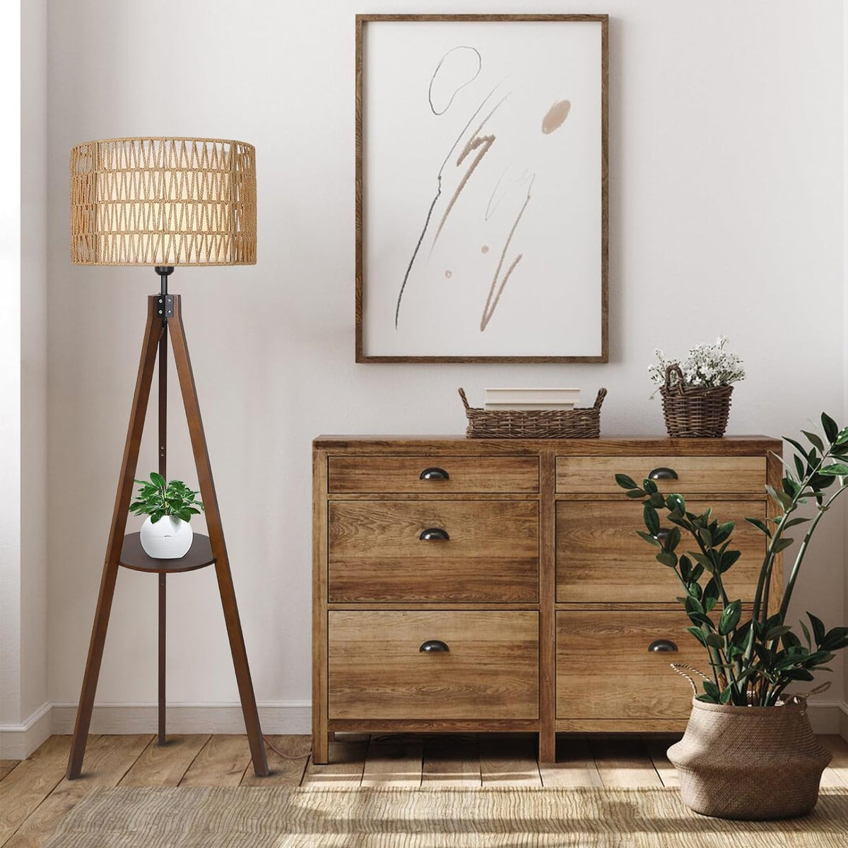 Tripod Floor Lamp with Shelves