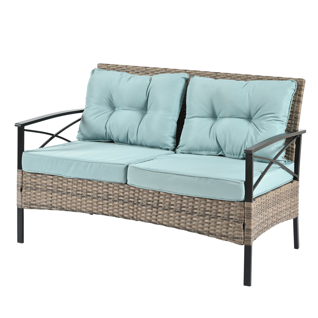 Patio Furniture, Four Set Wicker Furniture With Black Metal Table