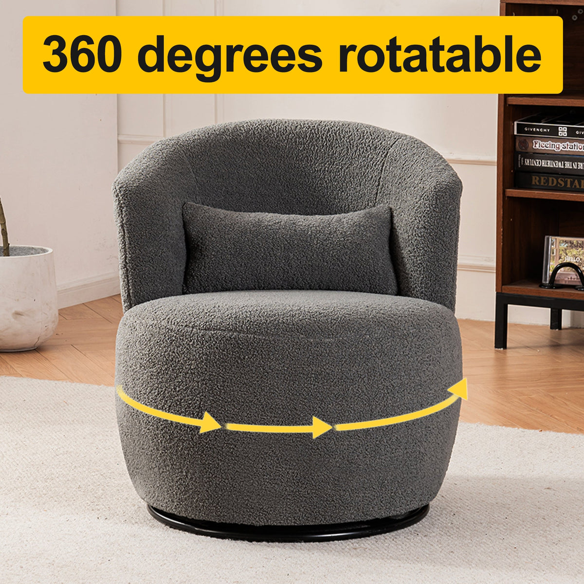 Grey Plush Swivel Accent Chair