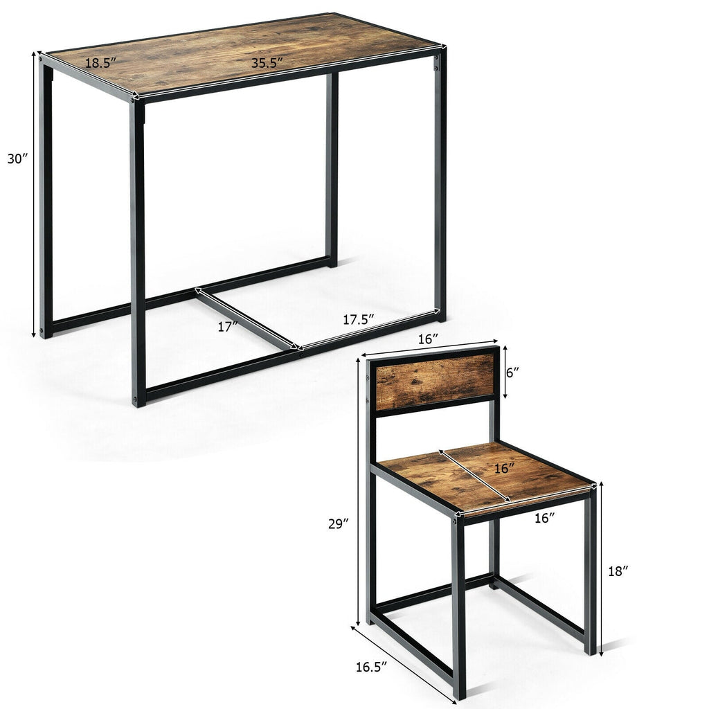 3 Pcs Dining Set Compact Table and 2 Chair with Metal Frame