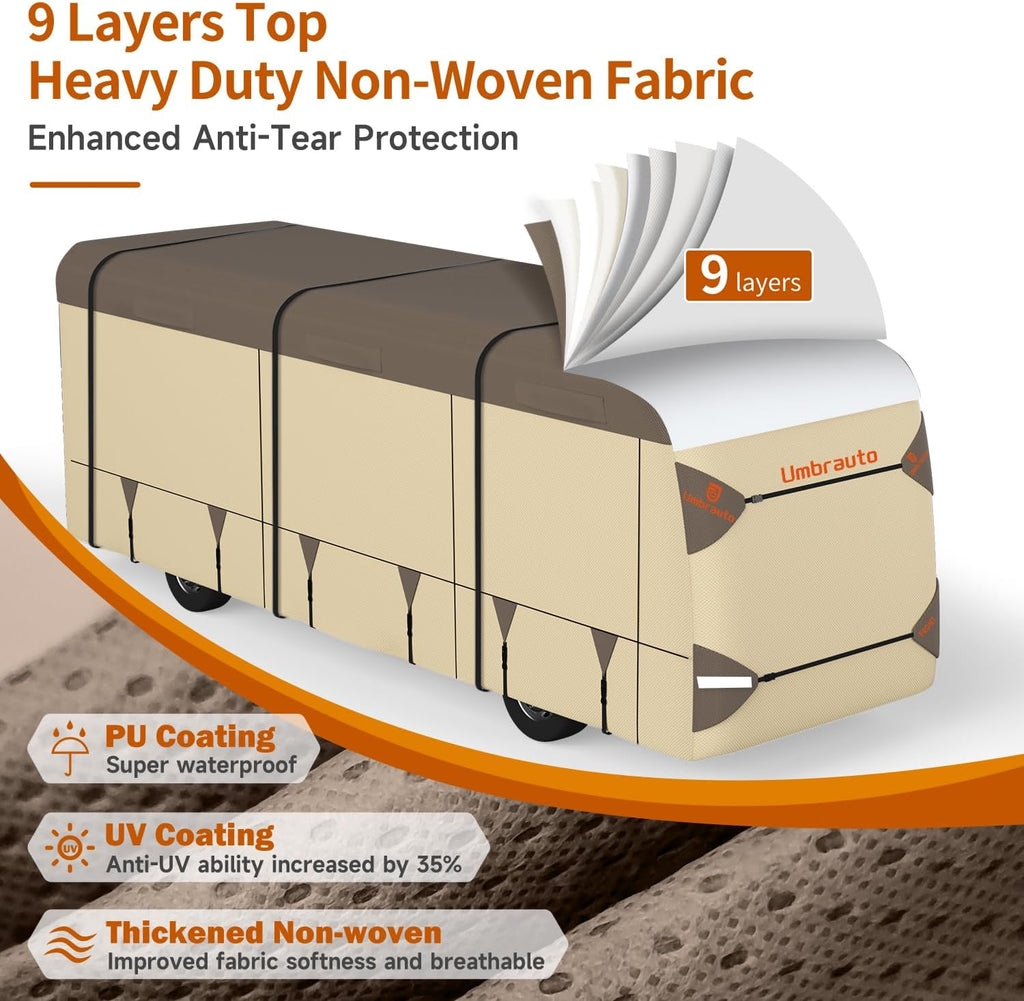 Umbrauto Class A RV Cover Upgraded Heavy Duty 7 Layers Top Windproof Breathable