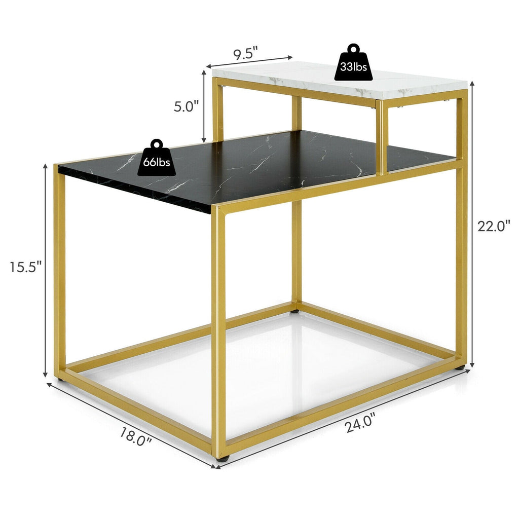 2 Tier End Side Table with  Metal Frame and Storage Shelf