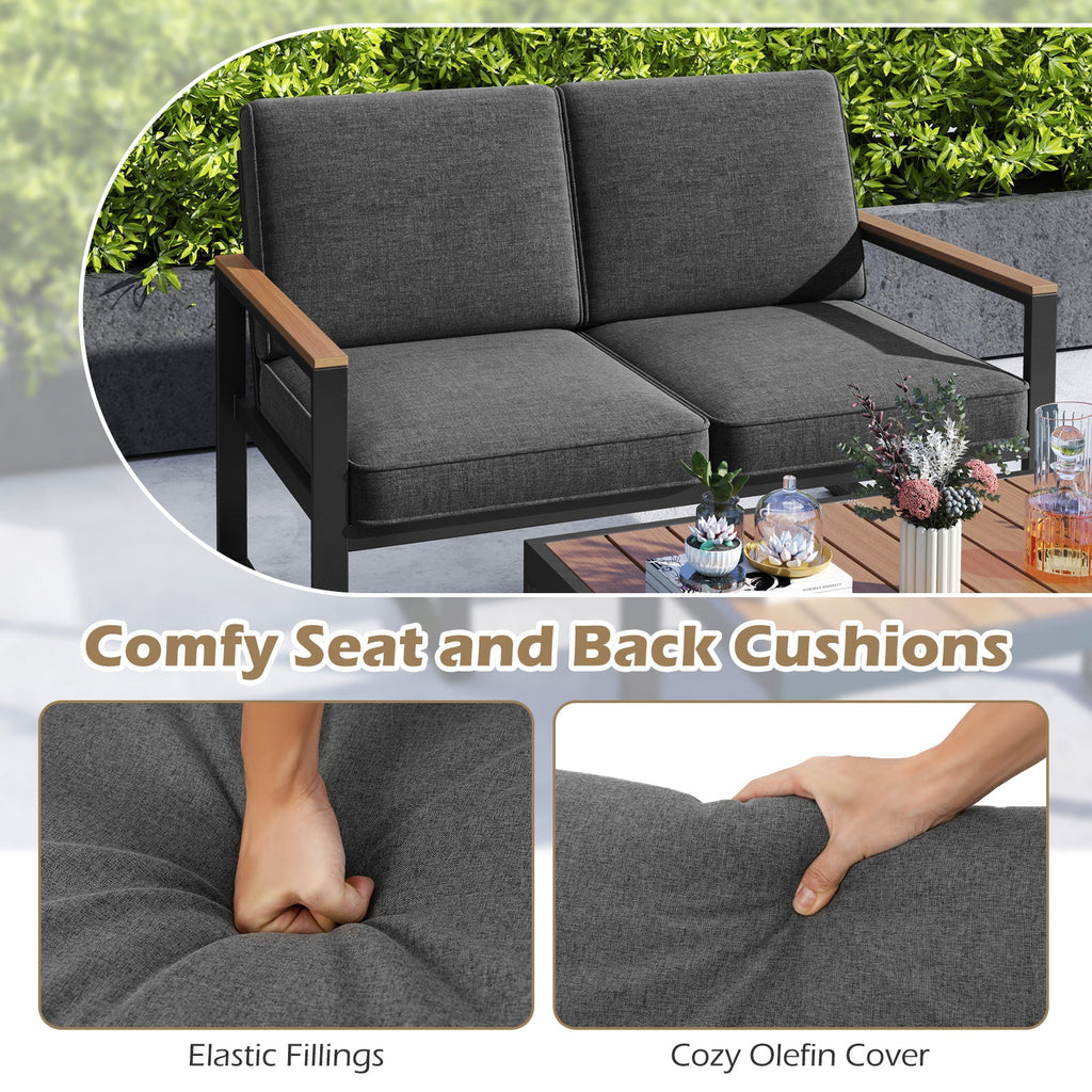 2 Piece Patio Aluminum Set with Wood-Plastic Armrests and Tabletop