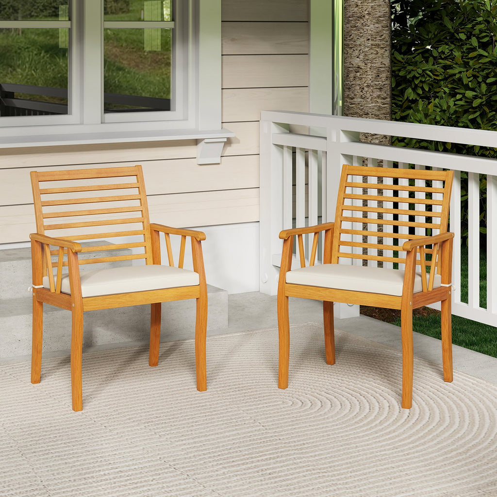 2 Pieces Patio Chairs Acacia Wood Armchairs Bistro Conversation
