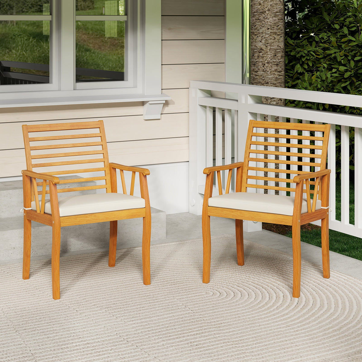 2 Pieces Patio Chairs Acacia Wood Armchairs Bistro Conversation