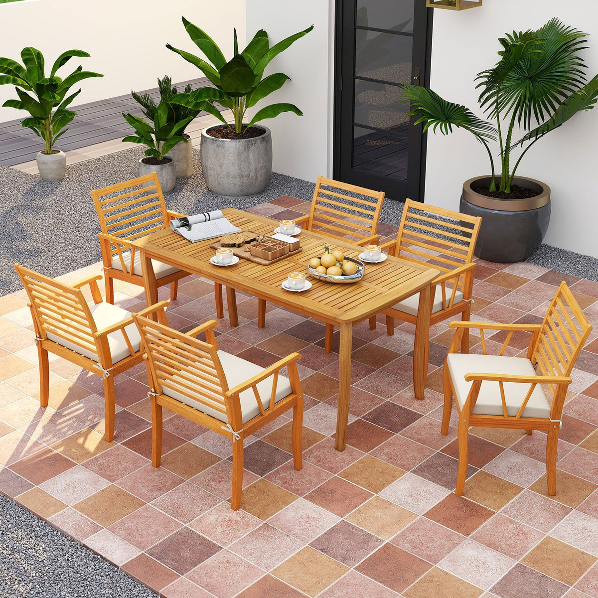 2 Pieces Patio Chairs Acacia Wood Armchairs Bistro Conversation