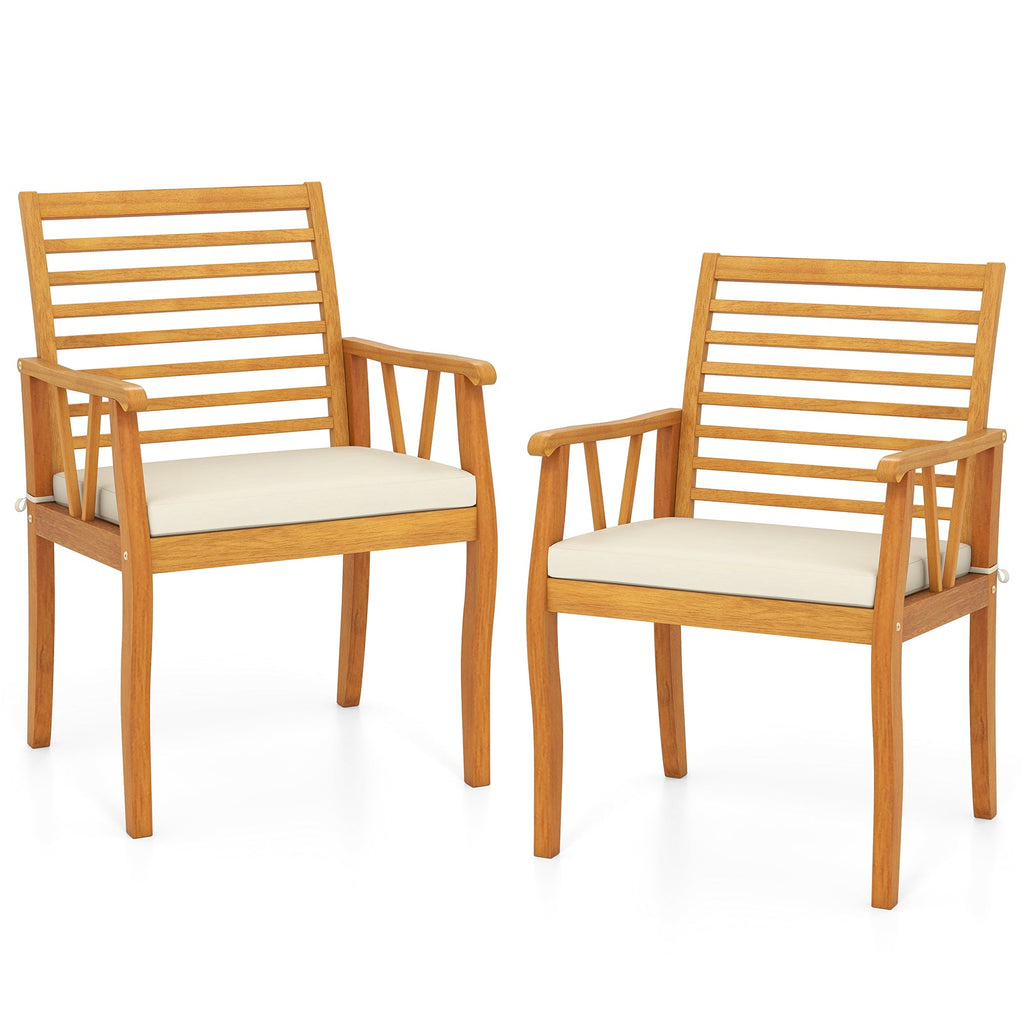2 Pieces Patio Chairs Acacia Wood Armchairs Bistro Conversation