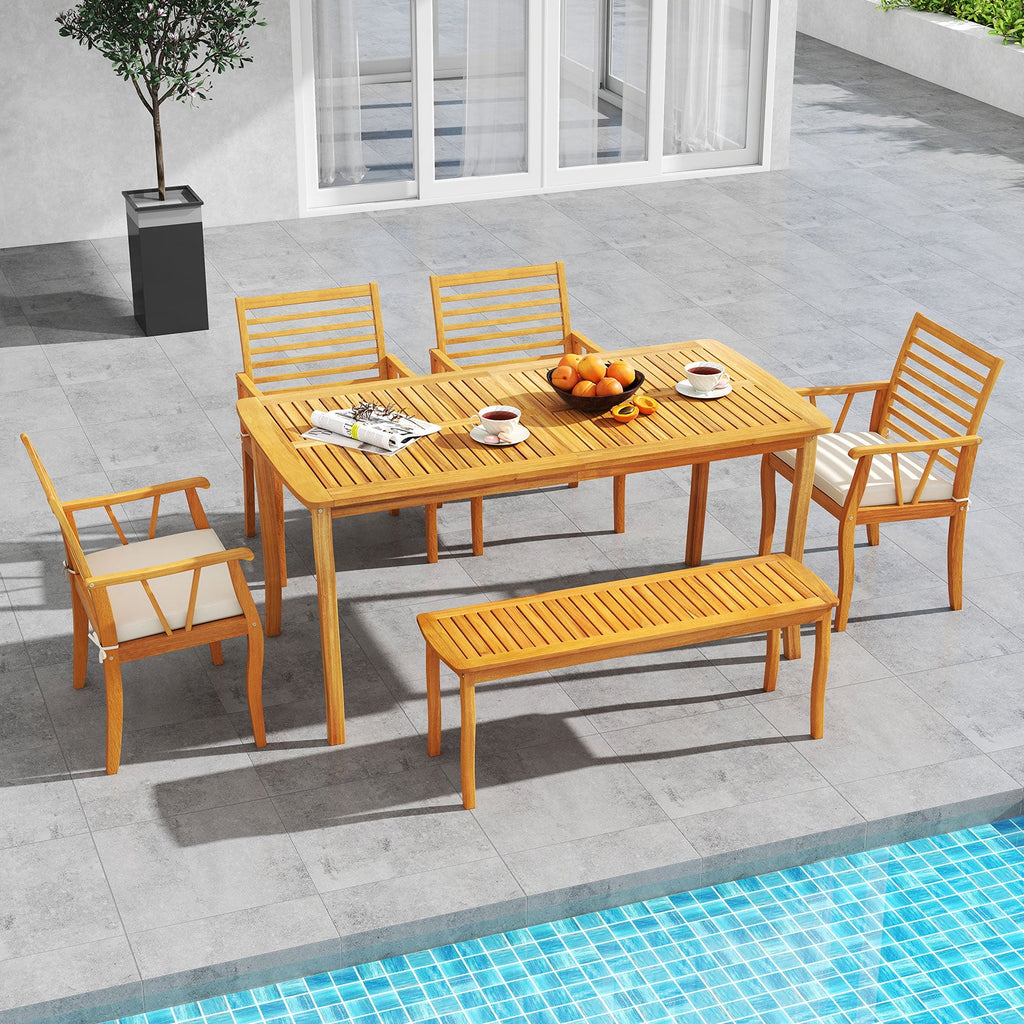 2 Pieces Patio Chairs Acacia Wood Armchairs Bistro Conversation
