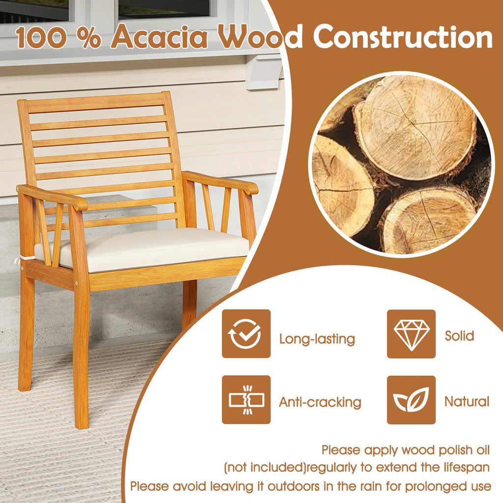 2 Pieces Patio Chairs Acacia Wood Armchairs Bistro Conversation